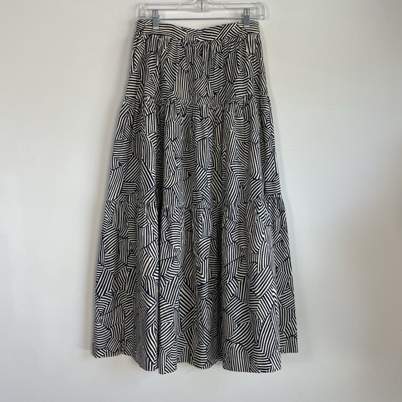 Staud Sea Maxi Skirt Size 6 Tiered Navy Mosaic Boho Indie‎ Artsy Abstract Cotton - Picture 4 of 8